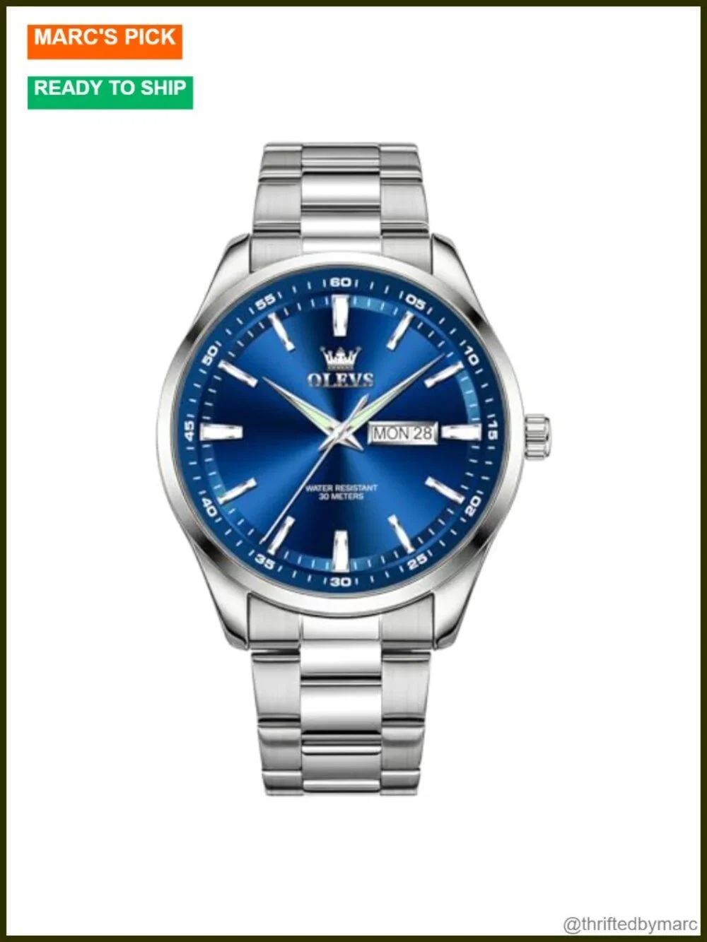 Waterproof Stainless Steel Quartz Watch with Date
